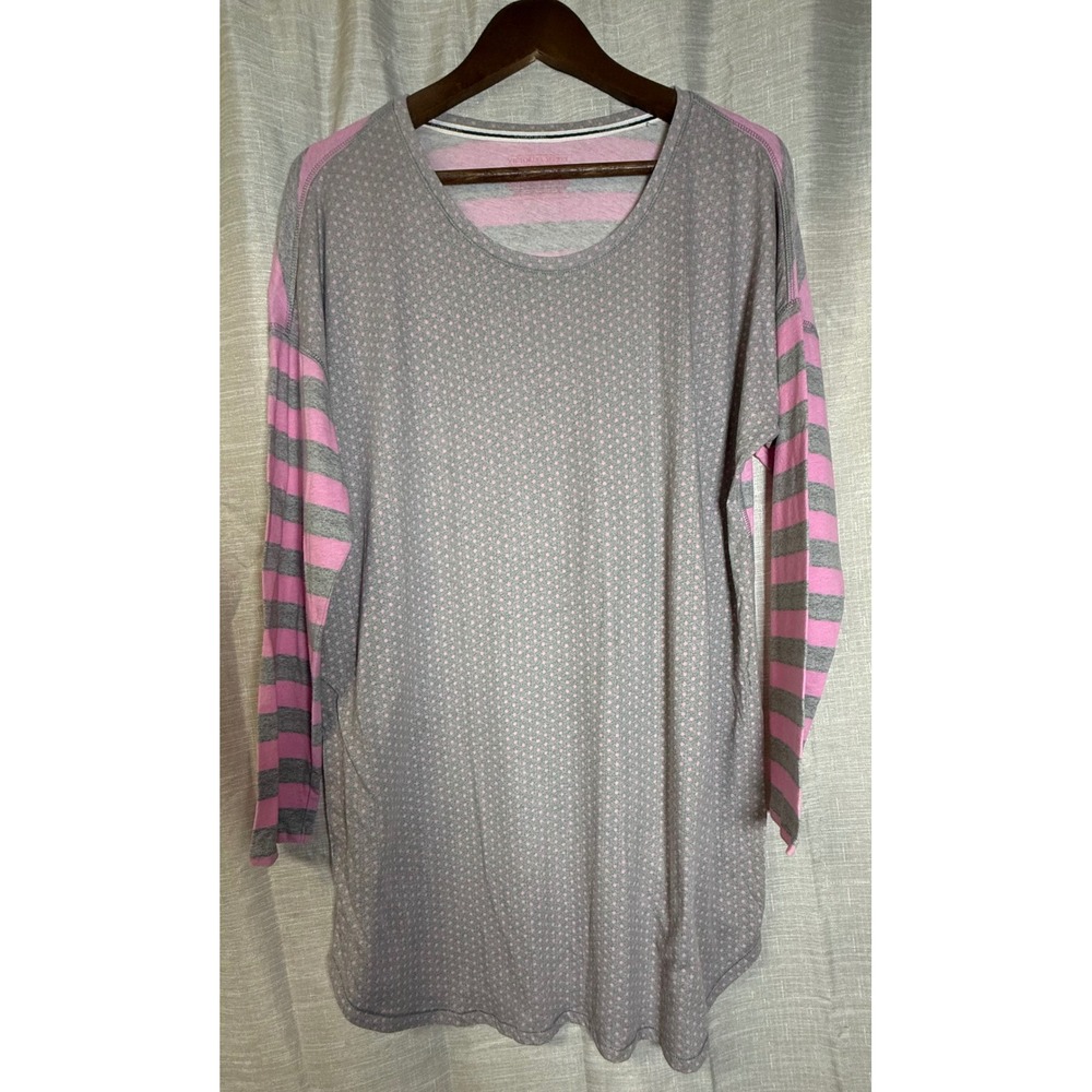 Victoria's Secret Pink Grey Polka Dot & Striped Long Sleeve Pajama Women's Large